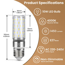 Carica l'immagine nel visualizzatore di Gallery, Lampadine LED E27 10W Luce Naturale 4000K, 1450LM, Non Dimmerabile, 6 Pezzi