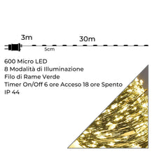 Carica l'immagine nel visualizzatore di Gallery, NLIGHTING Catena Luminosa 600 Micro LED Bianco Caldo 30 m