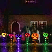 Carica l'immagine nel visualizzatore di Gallery, Set di 6 lampade solari a zucca per Halloween, decorazione esterna multicolore, resistente alle intemperie