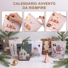 Carica l&#39;immagine nel visualizzatore di Gallery, LEMESO Calendario Avvento da Riempire, 24 Sacchetti Calendario Avvento 2025, 8 Motivi Buste Vuote con Adesivi Numeri, Mollette e Cordino di Juta per Fai da Te