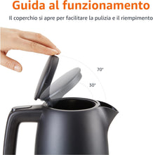 Carica l'immagine nel visualizzatore di Gallery, Amazon Basics Bollitore Elettrico 1,7L, 2200 W, Senza BPA con Base a 360°, Spegnimento Automatico e Filtro Anticalcare Estraibile, Nero Opaco