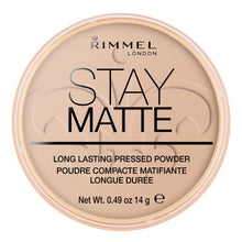 Carica l'immagine nel visualizzatore di Gallery, Rimmel - Cipria Compatta Stay Matte - Polvere Opacizzante a Lunga Tenuta per Pelli Grasse e Miste - Silky Beige - 14 g