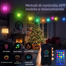 Carica l'immagine nel visualizzatore di Gallery, Ghirlanda di lampadine LED da 18 m, per esterni, IP65, impermeabile, colorata, 25 lampadine RGB G40, controllo tramite a
