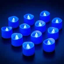 Carica l'immagine nel visualizzatore di Gallery, Confezione da 12 lumini votivi senza fiamma, funzionamento a batteria, con fiamma tremolante blu, candele votive elettri