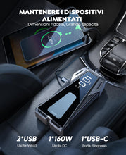 Carica l'immagine nel visualizzatore di Gallery, Avviatore Emergenza per Auto da 5000A, Booster Avviamento Auto per Tutti i Motori a Gas o 10.0L Diesel, Avviatore Batteria Auto/Moto con Torcia, Ricarica USB Rapida e 160W CC