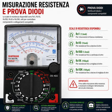 Carica l'immagine nel visualizzatore di Gallery, Topolenashop Multimetro Tester Analogico Portatile con Cavi e Puntali – Voltmetro Amperometro Ohmmetro per Tensione CA/C