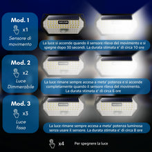 Carica l'immagine nel visualizzatore di Gallery, Faretto LED da Esterno Solare【148 LED】 3 Modalità, Luce Solare Led Esterno con Sensore di Movimento, Luci Lampada Solare