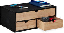 Carica l'immagine nel visualizzatore di Gallery, Relaxdays Organizer da Scrivania con 3 Cassetti in Bambù e MDF, Cassettiera da Ufficio, HLP 13,5x33x21 cm, Naturale Nero