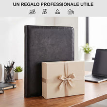 Carica l'immagine nel visualizzatore di Gallery, NEWYES Cartellina di conferenze Zipper in PU cuoio, A4, Regalo Uomo &amp; Regalo Donna, Cartella di documenti da viaggio, Portafoglio portafoglio da viaggio, Cartella organizer personale Agend, Nero