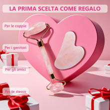 Carica l'immagine nel visualizzatore di Gallery, GUGUG Rullo in Quarzo Rosa e Gua Sha per Massaggio di Viso,Collo e Corpo