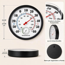 Carica l'immagine nel visualizzatore di Gallery, Termometro e igrometro per interni ed esterni - Termometro da parete da 25 cm che indica la temperatura ambiente, l'umid