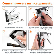 Carica l'immagine nel visualizzatore di Gallery, Amazon Basics Graffettatrice robusta, sparapunti 3 in 1 con 600 graffette, per tappezzeria, riparazioni domestiche, fale