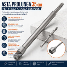 Carica l'immagine nel visualizzatore di Gallery, Topolenashop Asta Prolunga 35 cm per Fresa a Tazza SDS Plus – Barra con Punta di Centraggio e Filettatura M22 per Corone