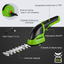 Carica l'immagine nel visualizzatore di Gallery, WORKPRO Forbici a Batteria 2 in 1, 3,6 V Cesoia Elettrica a Batteria al Litio 2 Ah, Il Tagliasiepi per Larghezza di Tagl