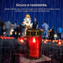 Carica l'immagine nel visualizzatore di Gallery, Candele funerali a LED rosse, 4 pezzi, IP44, impermeabili, per esterni, con effetto tremolante, a batteria, per cimitero