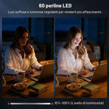 Carica l'immagine nel visualizzatore di Gallery, Luce selfie a 60 LED, 3 modalità di illuminazione, ricaricabile con clip per telefono/laptop/fotocamera e CRI 97+ per la