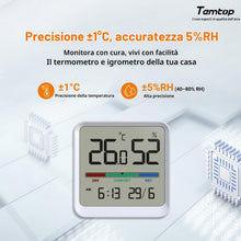 Carica l'immagine nel visualizzatore di Gallery, Temtop Termoigrometro Interno, Misuratore Preciso di Temperatura e Umidità con Visualizzazione di Data e Ora, ±1°C ±5% U