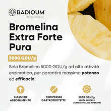 Carica l'immagine nel visualizzatore di Gallery, Bromelina Extra Forte 5000 GDU/g | Integratore Bromelina Forte | 180 Compresse Gastroprotette | Gambo d’Ananas | Vegan |
