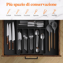 Carica l'immagine nel visualizzatore di Gallery, Portaposate da Cassetti, Organizer Regolabile per Posate, Lifewit Porta Utensili da Cucina, Profondità 42,4 cm, Grande Accessori per Set Mestoli, Divisori da Plastica per Forchette e Coltelli, Nero