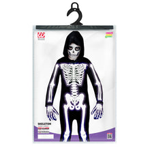 Carica l'immagine nel visualizzatore di Gallery, W WIDMANN MILANO Party Fashion - Costume da scheletro per bambino, tuta con cappuccio, bianco, si illumina ai raggi UV, 