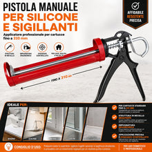 Carica l'immagine nel visualizzatore di Gallery, Topolenashop Pistola Manuale per Silicone e Sigillanti – Applicatore Professionale per Cartucce fino a 310 mm, Struttura