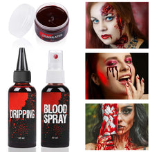 Carica l'immagine nel visualizzatore di Gallery, Set di Sangue Finto, 60ml Sangue Finto Spray e 60ml Sangue Gocciolante e 40ml Gel Coagulato, Trucco per Halloween, Lavabile, per Vestiti, Zombie, Cosplay (set)