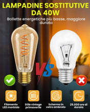 Carica l'immagine nel visualizzatore di Gallery, Lampadine E27 Vintage LED, Dimmerabile Lampada 4W, bagliore caldo 2200K