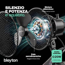 Carica l'immagine nel visualizzatore di Gallery, BLEYTON, ventilatore da tavolo, a morsetto, da parete e da tavolo, ventilatore elettrico a clip nero da 20W, potente e s