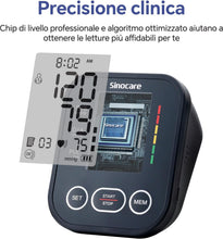 Carica l'immagine nel visualizzatore di Gallery, Sinocare Misuratore di Pressione da Braccio (22-42cm) con Indicatore di Rischio, Monitoraggio Domestico dell'Ipertensione, Modalità Doppio Utente con 2x99 Posizioni di Memoria, Rilevamento Aritmie