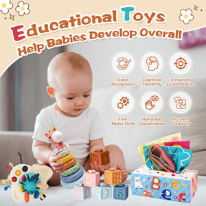 Giochi Montessori 6 Mesi -3 Anni, 4 in 1 Giochi Bambini 1 Anno, Giochi Neonato 6-9 mesi, Sensoriali Giochi Montessori 6-12 Mesi, Giocattolo Impilabile, Giochi Natale Compleanno per Bambini