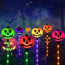 Carica l'immagine nel visualizzatore di Gallery, Set di 6 lampade solari a zucca per Halloween, decorazione esterna multicolore, resistente alle intemperie