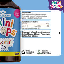 Carica l'immagine nel visualizzatore di Gallery, Natures Aid Mini Drops Vitamina D3 50ml per Neonati e Bambini, Supporto per Ossa, Denti e Sistema Immunitario, Senza Zuc