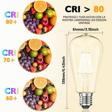 Carica l'immagine nel visualizzatore di Gallery, Lampadine LED Edison 8W,Luce Bianco Neutro 4000K, Lampadina Vintage E27, Dimmerabile, 1100LM, ST64 Trasparente luce natu
