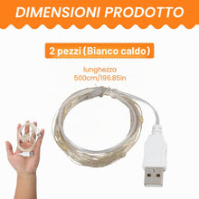 Carica l'immagine nel visualizzatore di Gallery, Catena luminosa a LED per interni, USB 5 m, 50 LED, luce bianca calda, flessibile, filo di rame, per interni con spina, 