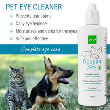 Carica l'immagine nel visualizzatore di Gallery, Ocucan Toby Detergente Oculare con Acido Ialuronico per Cani e Gatti. Rimuove in Modo Delicato e Naturale Il Muco e Lo Sporco. Previene Anche l’apparizione di Macchie Intorno agli Occhi (100 ml)