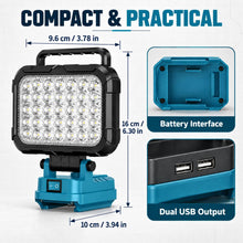 Carica l'immagine nel visualizzatore di Gallery, Faro LED Ricaricabile per Makita Batteria 18V, 6800LM, Due Porte USB