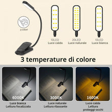 Carica l'immagine nel visualizzatore di Gallery, QUMOX Lampada da lettura ricaricabile a 20 LED per leggere a letto - Protegge gli occhi, 3 temperature di colore, 5 live