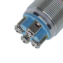 Carica l'immagine nel visualizzatore di Gallery, Lumonic Pulsante piatto in acciaio inox diametro 19mm I Con un LED a campana in bianco freddo Dimensioni: morsetto a vit