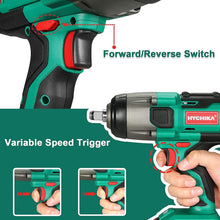 Carica l&#39;immagine nel visualizzatore di Gallery, Avvitatore a Impulsi 18V, HYCHIKA 350Nm Avvitatori a Massa Battente 3000 IPM, 4.0Ah Batteria 18V, 3x Chiavi A Bussola per 17/19/21mm, Caricatore, Mandrino 13mm (1/2&quot;)