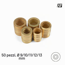 Carica l'immagine nel visualizzatore di Gallery, FD-Workstuff Assortimento di 50 Anelli di Fissaggio Ø 9/10/11/12/13 mm in Ottone e Acciaio con Rondelle: Ideali per il S