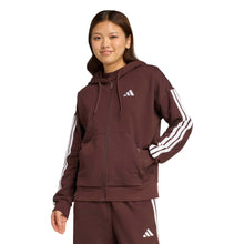 Carica l'immagine nel visualizzatore di Gallery, adidas Donna Essentials 3-Stripes Full-Zip Fleece Hoodie, Shadow Brown/White, XS