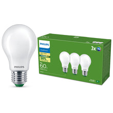 Carica l'immagine nel visualizzatore di Gallery, PHILIPS LED Lampadina Goccia Smerigliata Classe A Ultra Efficiente, 3 Pezzi, 60W, E27, Luce Bianca Calda