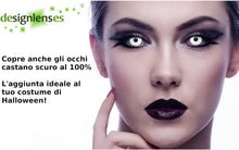 Carica l'immagine nel visualizzatore di Gallery, DESIGNLENSES, Lenti a contatto giornaliere colorate per costume di Halloween da zombie, senza gradazione, 1 paio (2 pezzi), lentes colore completamente (Whiteout, 14.00, 0.00, Diottria)
