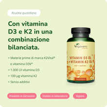 Carica l'immagine nel visualizzatore di Gallery, Vegavero Vitamina D3 + K2 MK7 Vegan, Vitamine di Marca dall'Europa, K2 >99% all-trans MK-7 K2VITAL, Alta Biodisponibilit