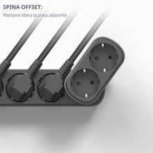 Carica l'immagine nel visualizzatore di Gallery, Electraline 55096 Adattatore Doppio Prima 2 Prese 16A (2P+E) Schuko Frontale, Multipresa a 2 Prese Schuko, Nero/Grigio