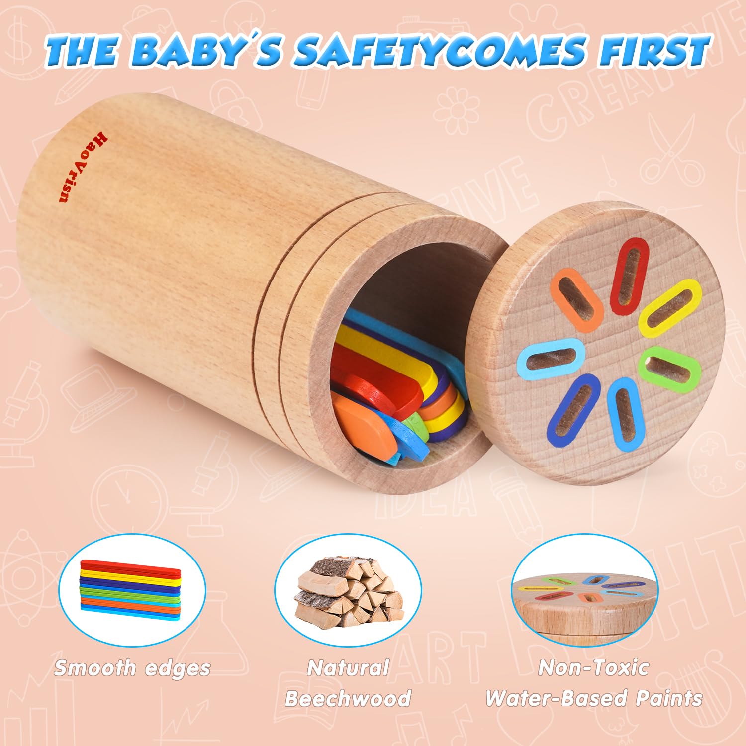 Giochi Montessori In Legno 1-3 Anni - Gioco Di Selezione Forme E Colori Con Cilindro E Bastoncini, Giocattoli Educativi Regalo