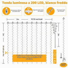 Carica l'immagine nel visualizzatore di Gallery, Ollny Tenda luminosa a LED, 2 x 2 m, 200 LED, per interni, USB, luce bianca fredda, con 10 ganci per interni ed esterni,