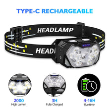 Carica l'immagine nel visualizzatore di Gallery, Torcia da Testa 9 Led 2 Pezzi, 2000 Lumens Lampada Frontale