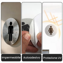 Carica l'immagine nel visualizzatore di Gallery, Targa WC autoadesiva in alluminio da 9 cm per uomini e donne, targhetta WC impermeabile per porta WC, per ospiti, set da