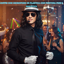 Carica l'immagine nel visualizzatore di Gallery, Cappello con Paillette, Costumi per Maschera, Set di Costume da 5 Pezzi da Donna con Cappello, Guanti, Occhiali, Microfo